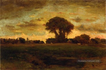 Coucher de soleil sur un paysage Meadow Tonalist George Inness Peinture à l'huile